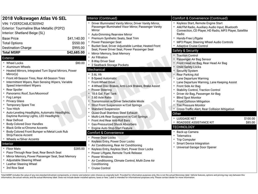 2018 Volkswagen Atlas SEL