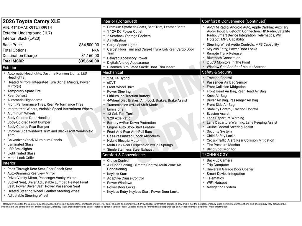 2026 Toyota Camry Hybrid XLE
