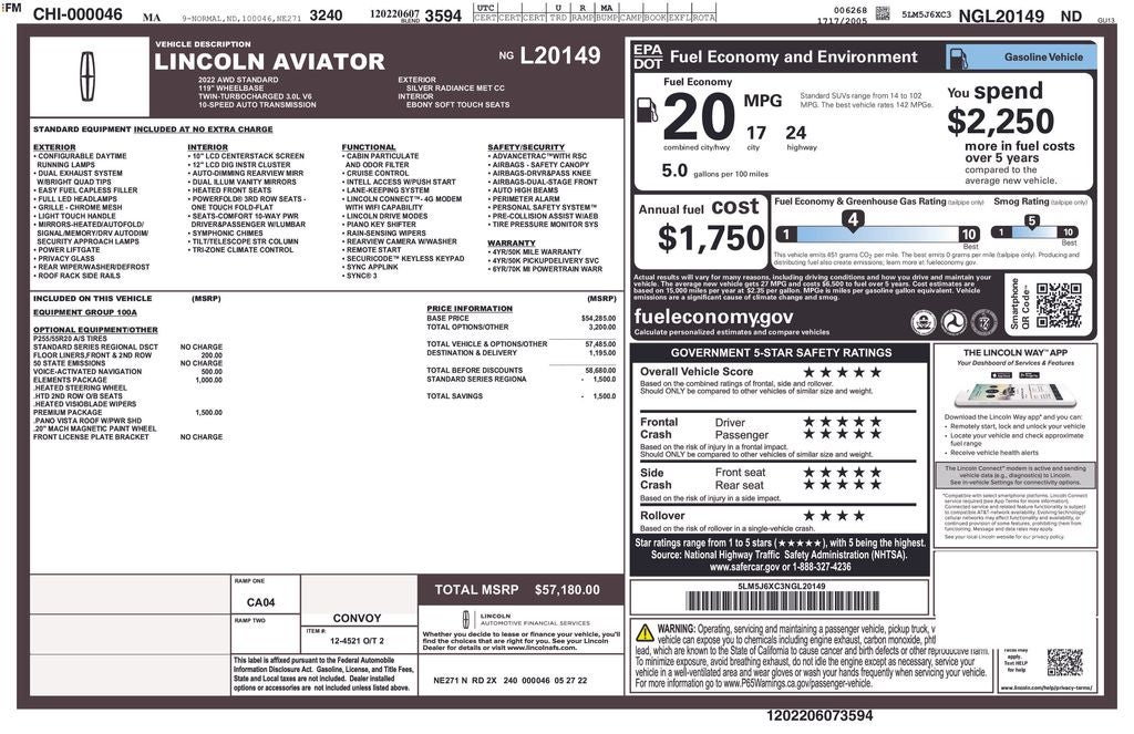 2022 Lincoln Aviator Standard