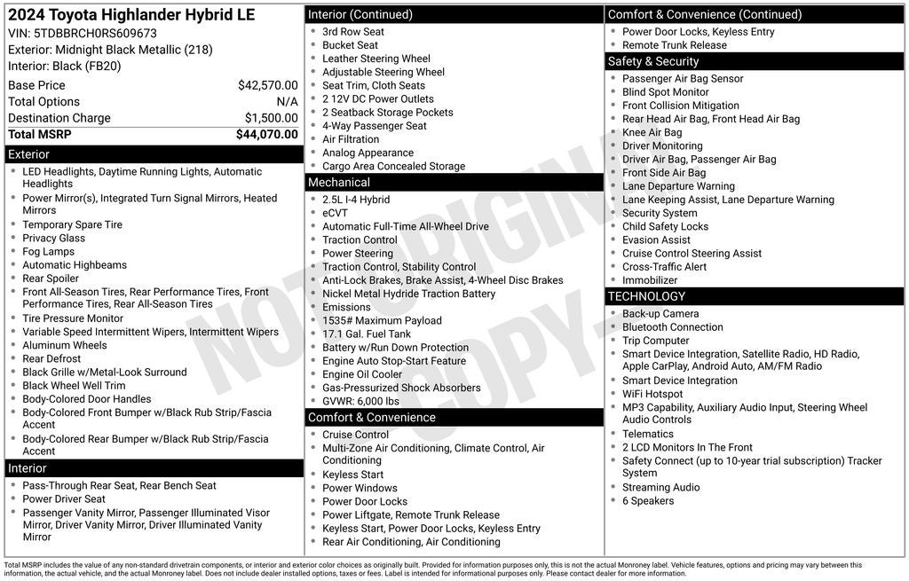 2024 Toyota Highlander Hybrid LE