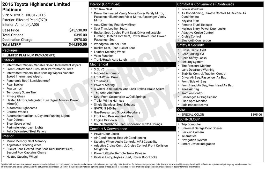 2016 Toyota Highlander Limited Platinum V6