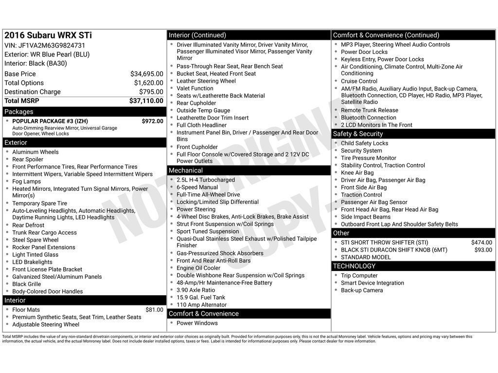 2016 Subaru WRX STi