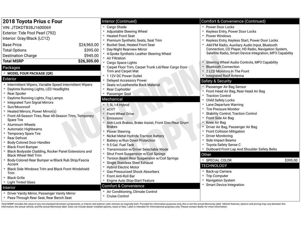 2018 Toyota Prius c Four